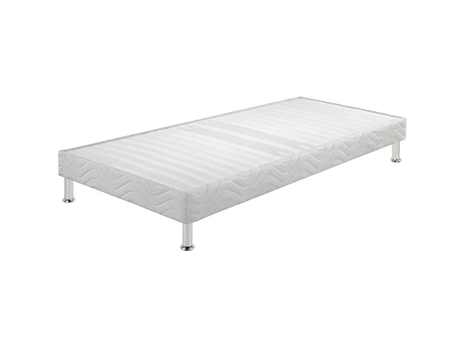 Sommier tapissier + jeu de pieds 90x190 Omega blanc 18 lattes