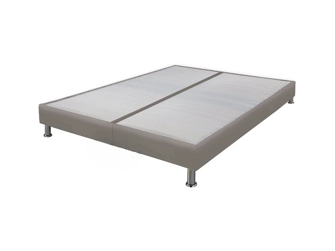 Sommier tapissier + jeu de pieds 80+80x200 Omega simili taupe 18 lattes