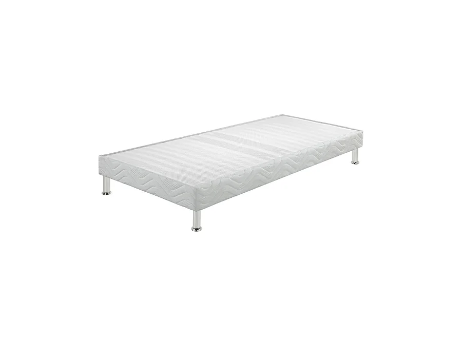 Sommier tapissier + jeu de pieds 90x200 Omega blanc 18 lattes
