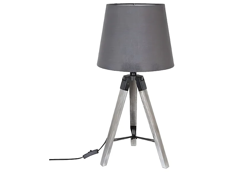 Lampe de table en polyester et Bois coloris Gris - Dim : H56 x D28 cm
