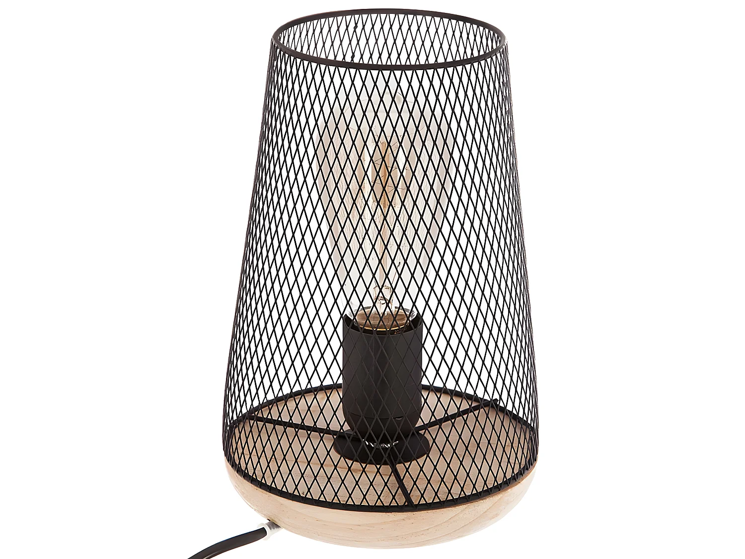 Lampe à poser en métal et bois coloris Noir - H 23 cm