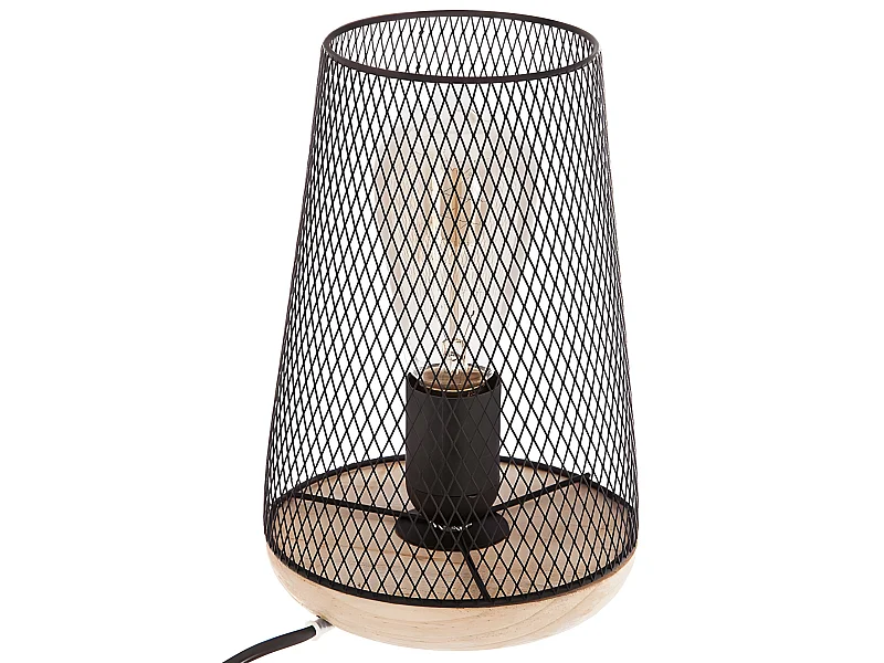 Lampe à poser en métal et bois coloris Noir - H 23 cm