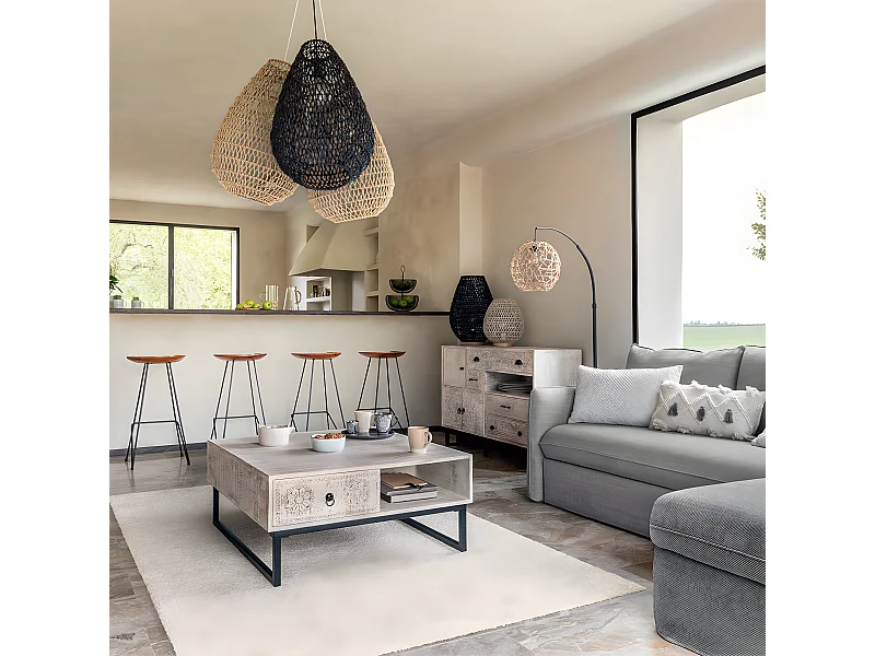 Lampe en métal coloris beige - D. 30 x H. 35,5 cm