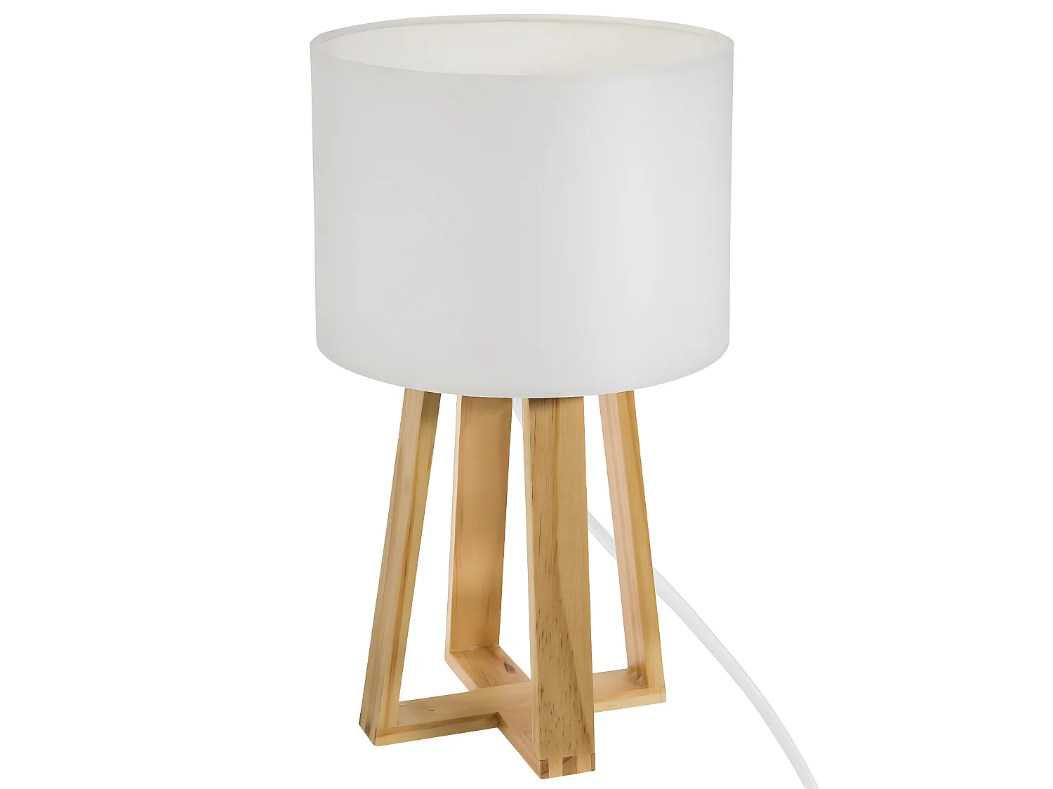 Lampe à poser, lampadaire en coton blanc et pieds en bois de pin naturel