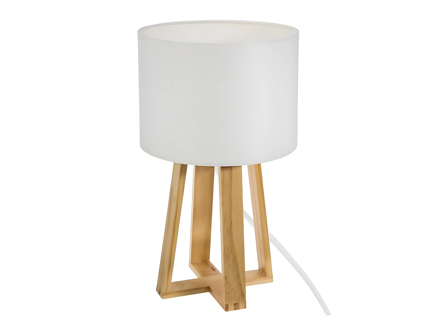 Lampe à poser, lampadaire en coton blanc et pieds en bois de pin naturel