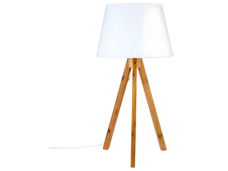 Lampe trépied à poser en Polypropylène coloris blanc, pieds en bambou naturel