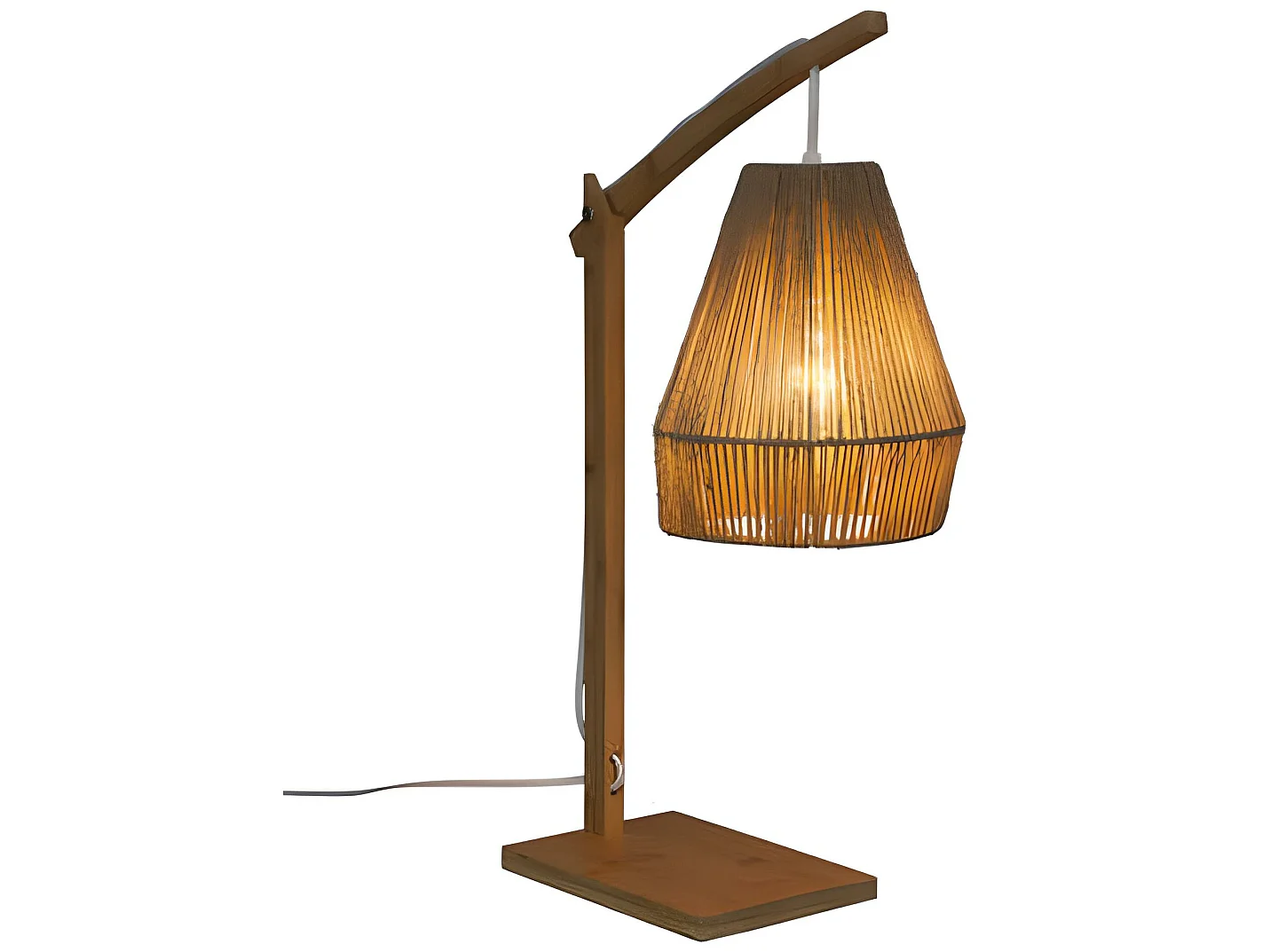 Lampe en bois / fer coloris Beige - longueur 30 x profondeur 18 x Hauteur 55 cm