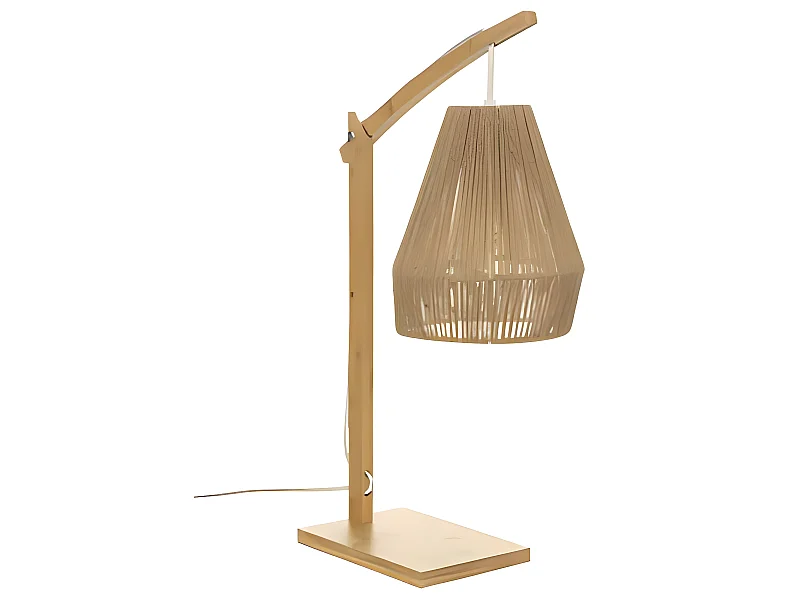 Lampe en bois / fer coloris Beige - longueur 30 x profondeur 18 x Hauteur 55 cm