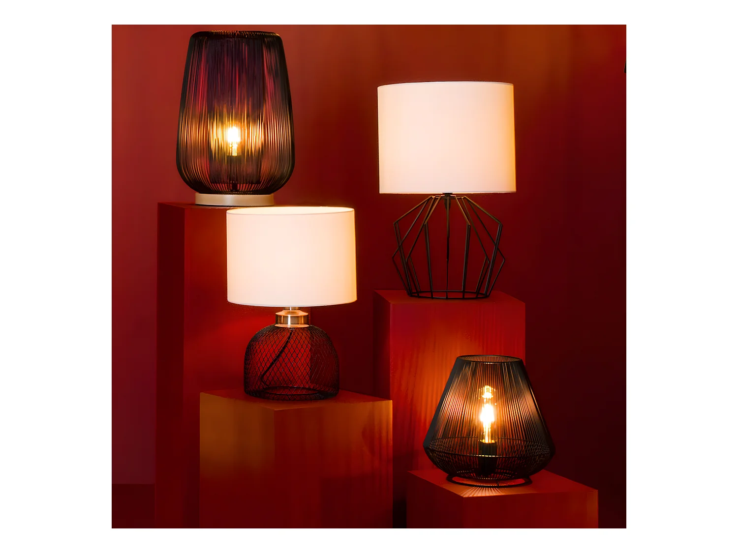 Lampe filaire métal noir - Diamètre 28,5 x Hauteur 40,5 cm