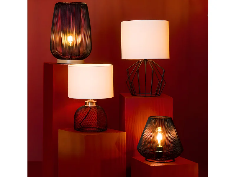 Lampe filaire métal noir - Diamètre 28,5 x Hauteur 40,5 cm