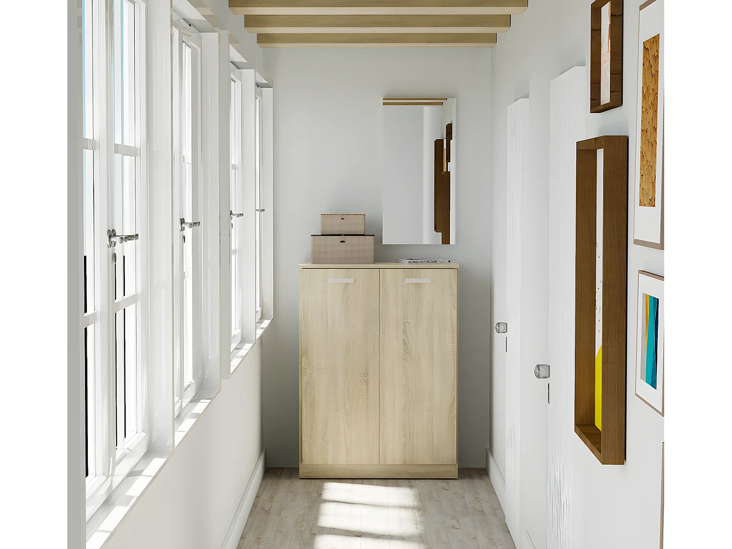 Commode Meuble à chaussures 2 portes coloris Cambrian - Hauteur 82 x Longueur 74 x Profondeur 25 cm