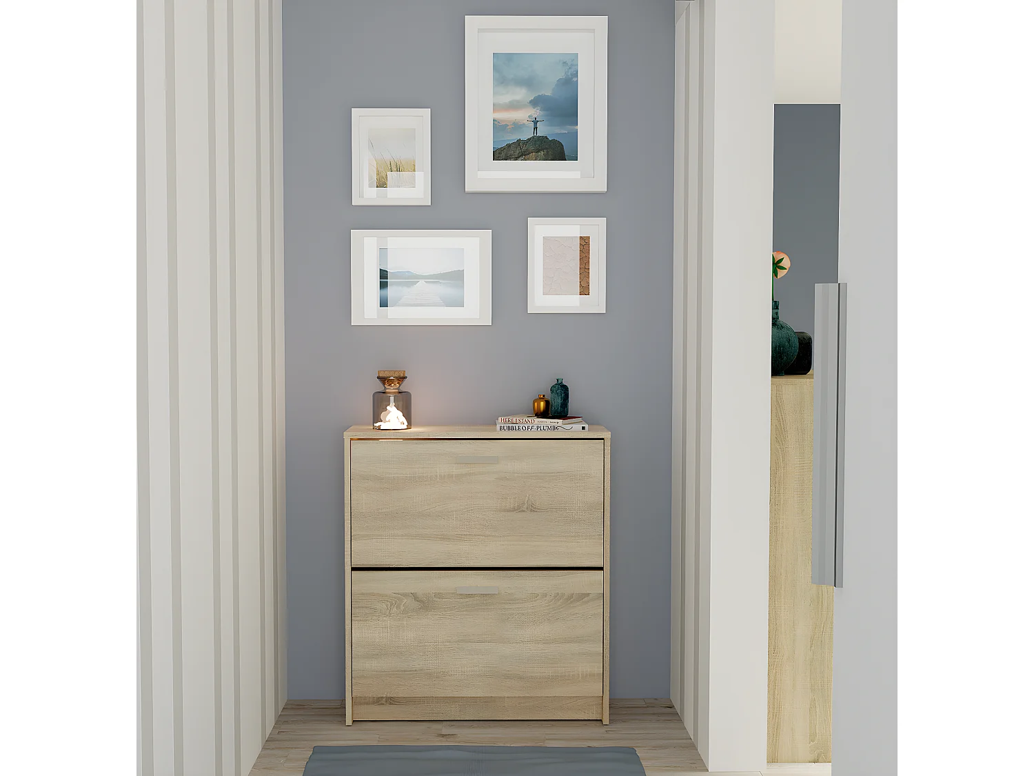 Commode Meuble à chaussures 2 portes coloris Cambrian - Hauteur 82 x Longueur 74 x Profondeur 25 cm