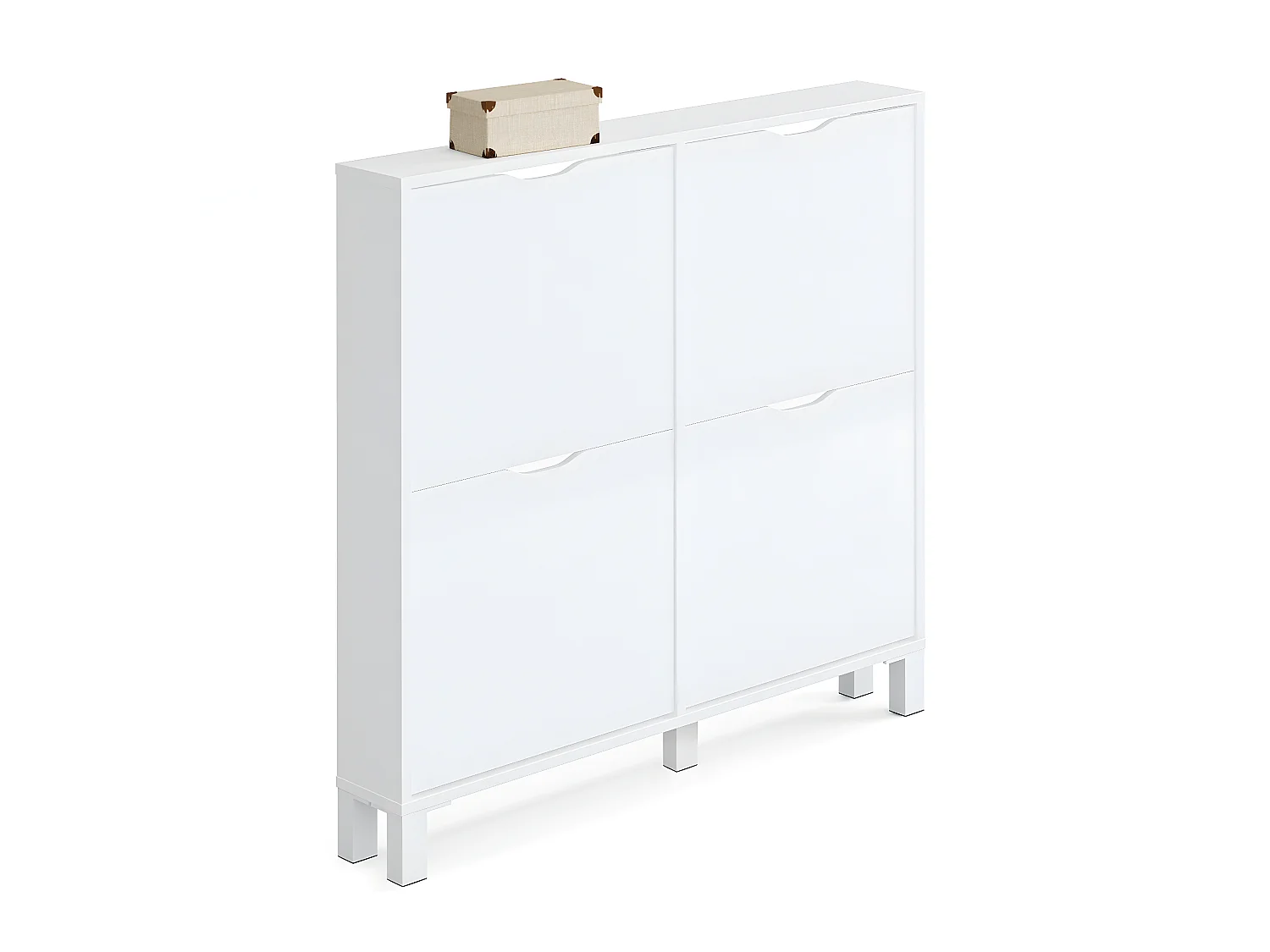 Commode Meuble à chaussures 4 portes blanc brillant - Hauteur 98 x Longueur 97 x Profondeur 17 cm