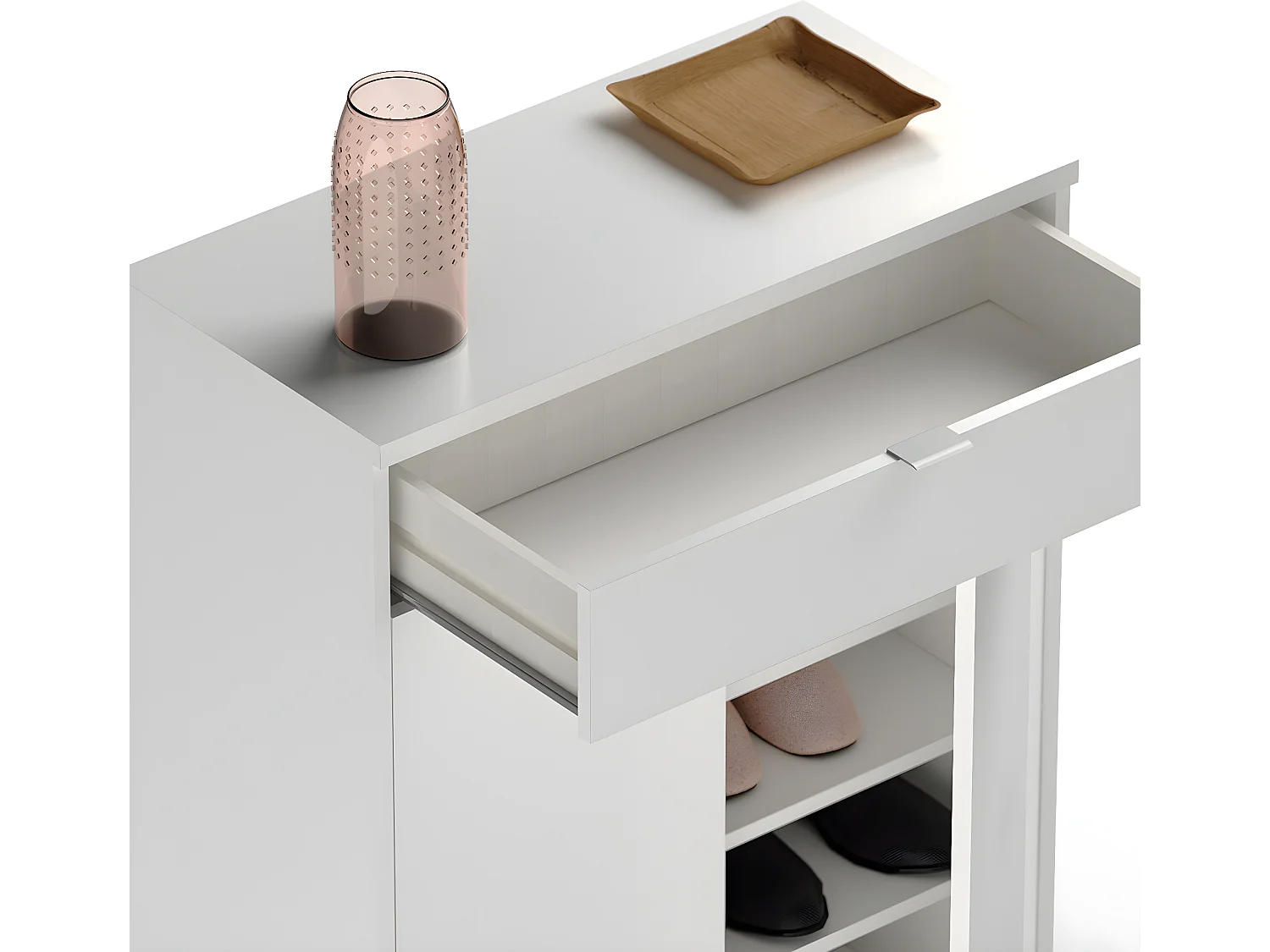 Commode meuble à chaussures coloris blanc brillant - Hauteur 101 x Longueur 75 x Profondeur 36 cm