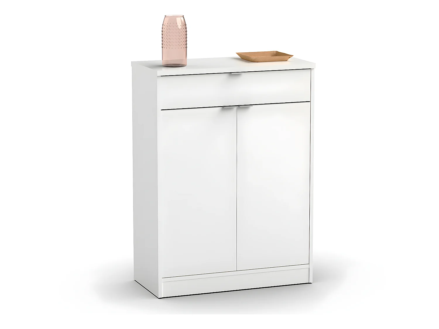 Commode meuble à chaussures coloris blanc brillant - Hauteur 101 x Longueur 75 x Profondeur 36 cm