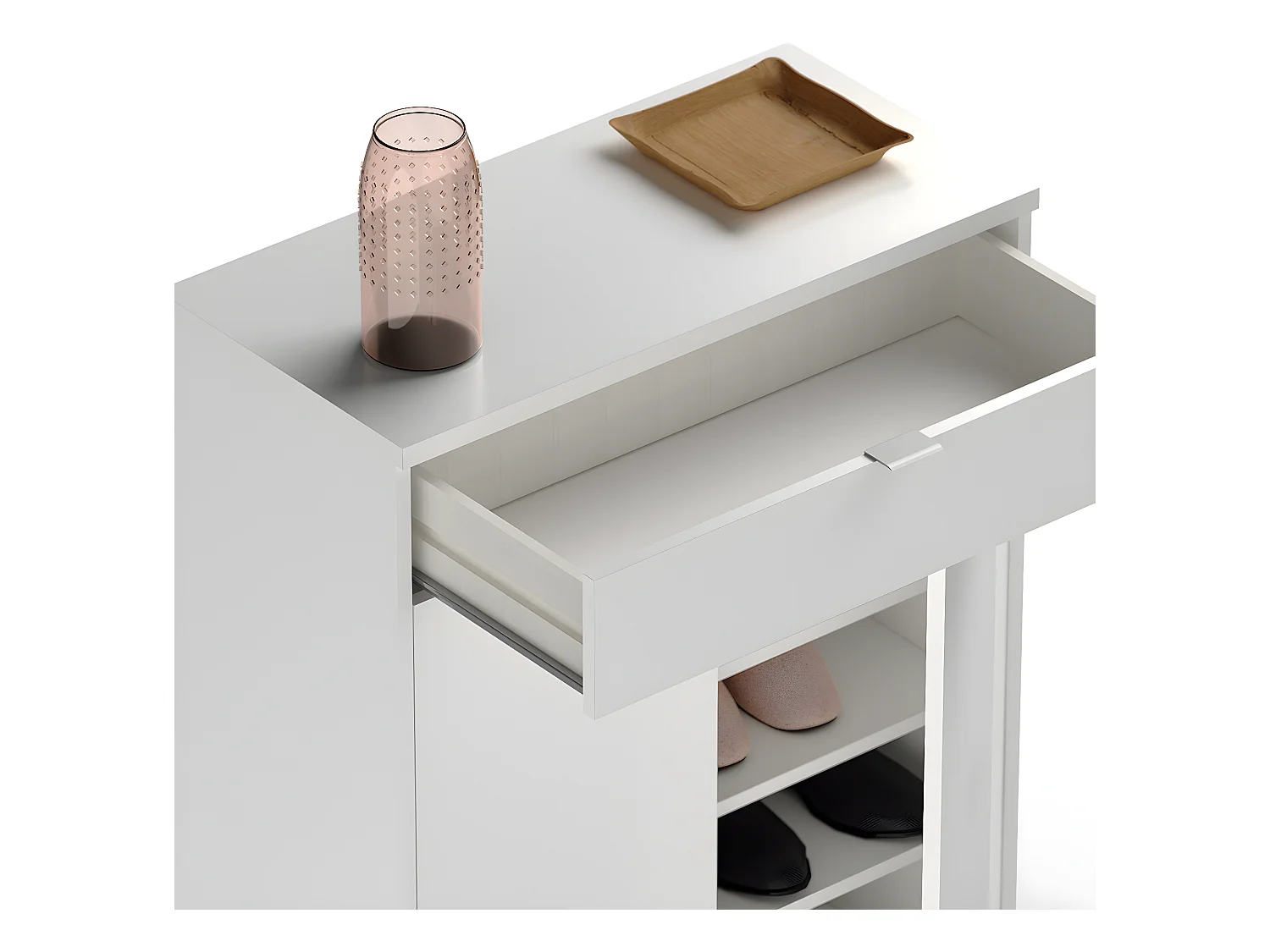 Commode meuble à chaussures coloris blanc brillant - Hauteur 101 x Longueur 75 x Profondeur 36 cm