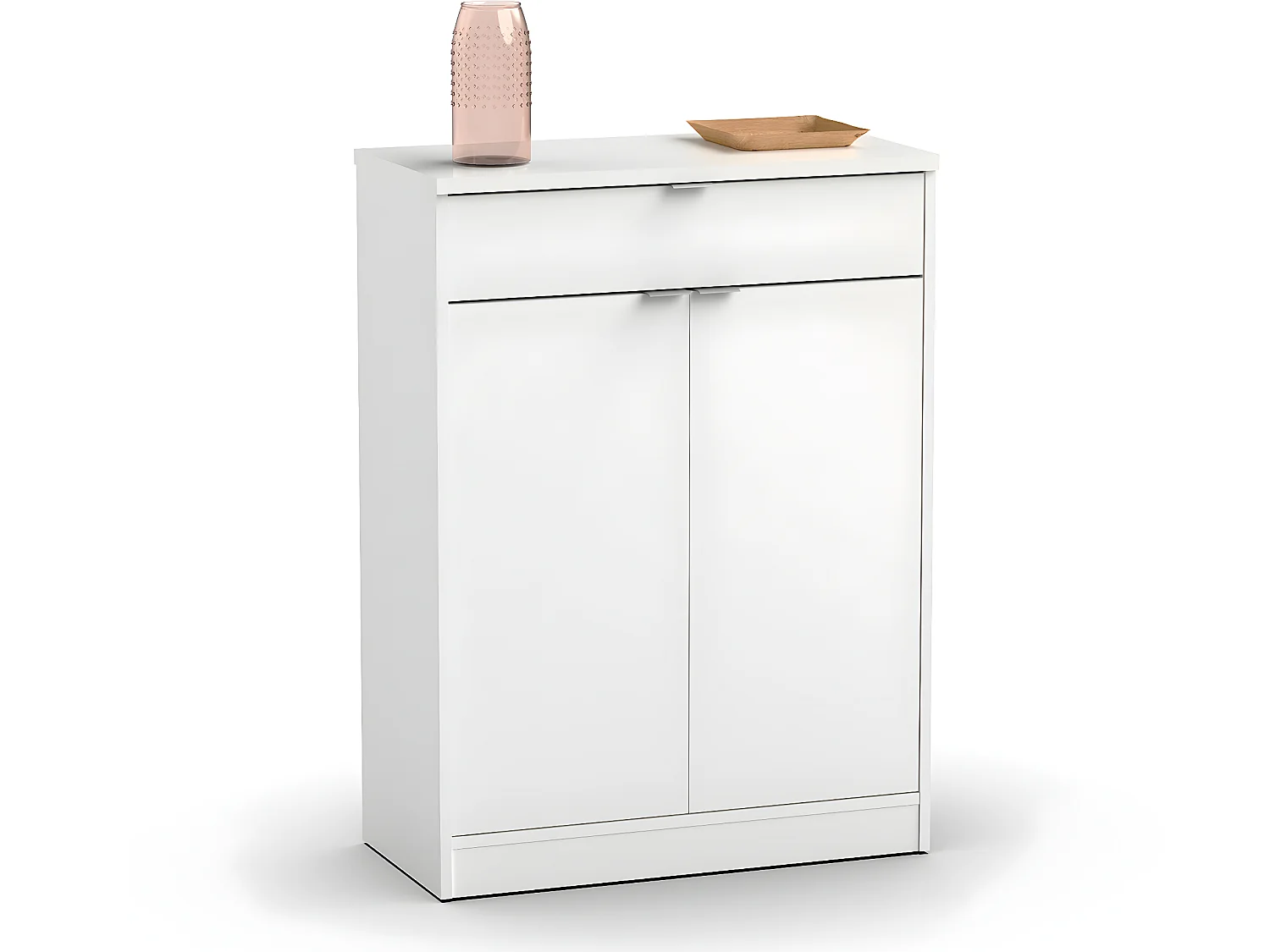 Commode meuble à chaussures coloris blanc brillant - Hauteur 101 x Longueur 75 x Profondeur 36 cm
