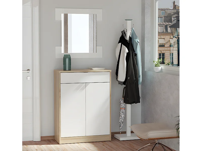 Commode meuble à chaussures coloris blanc brillant / cambrian - Hauteur 101 x Longueur 75 x Profondeur 36 cm