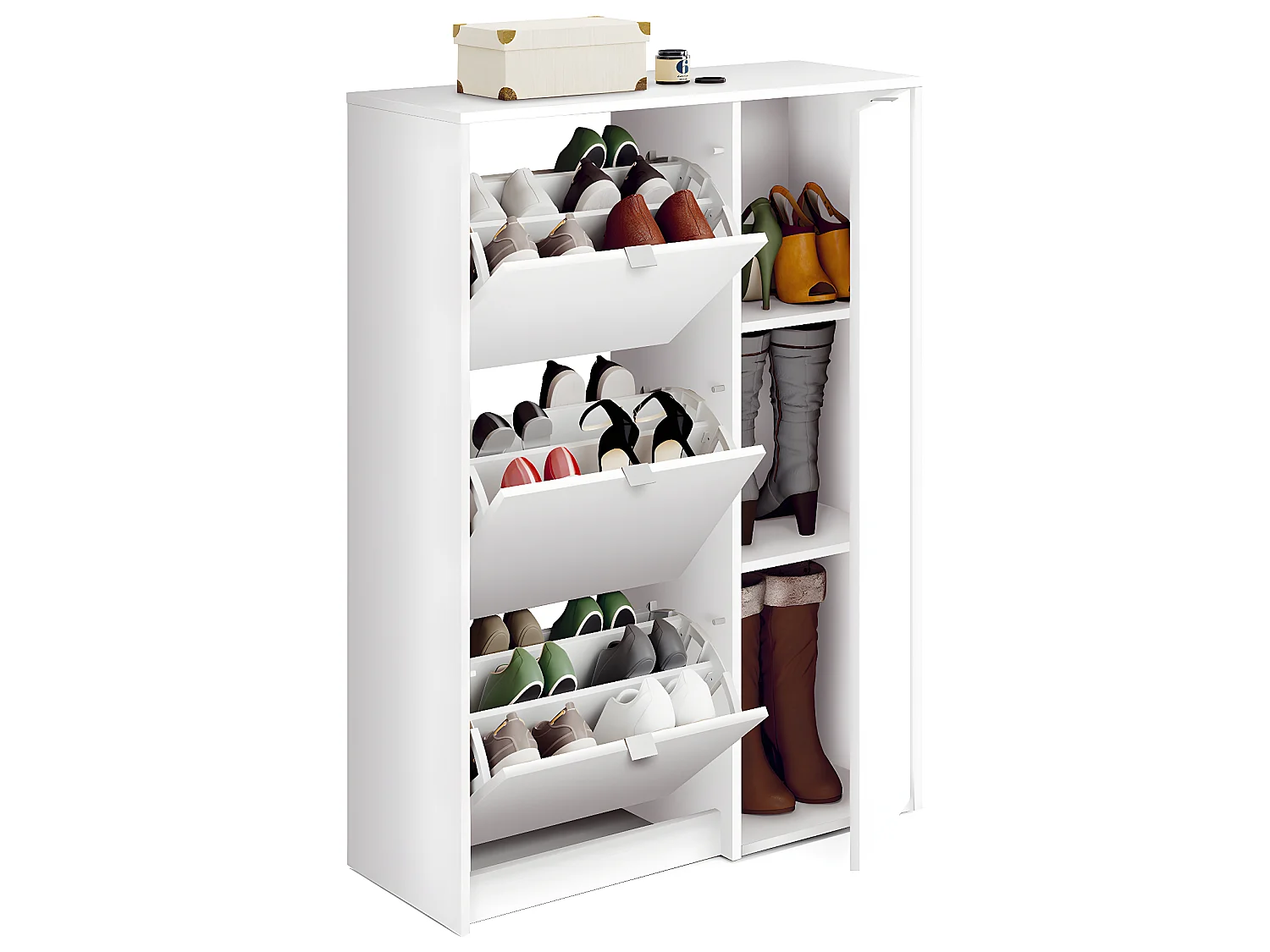 Meuble à chaussures coloris blanc brillant - Hauteur 122 x Longueur 85 x Profondeur 37 cm