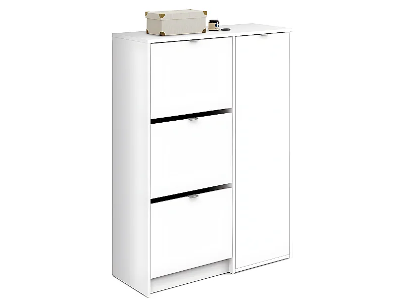 Meuble à chaussures coloris blanc brillant - Hauteur 122 x Longueur 85 x Profondeur 37 cm