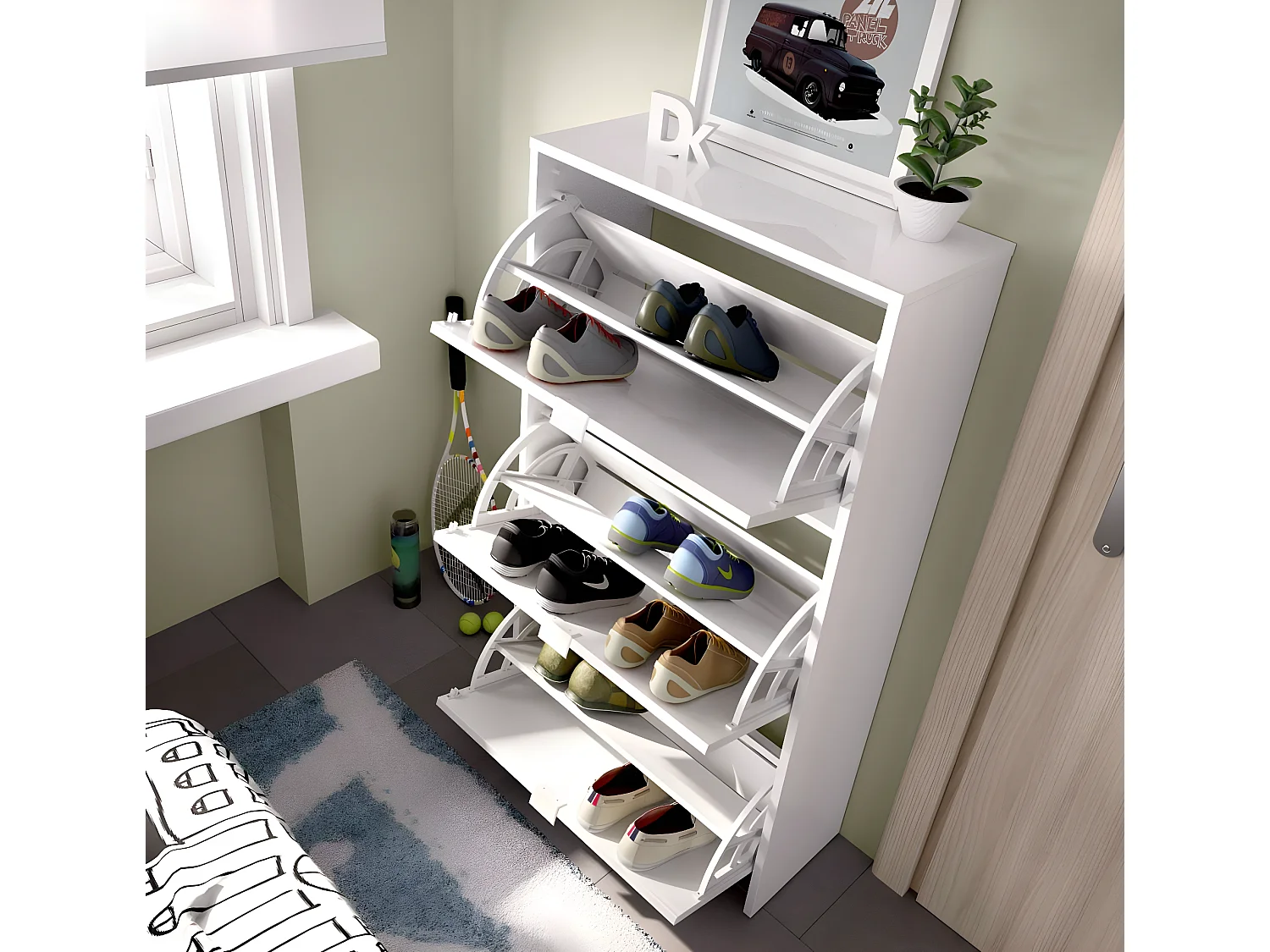 Commode meuble à chaussures 3 portes coloris blanc - Longueur 61 x Profondeur 25 x Hauteur 113 cm