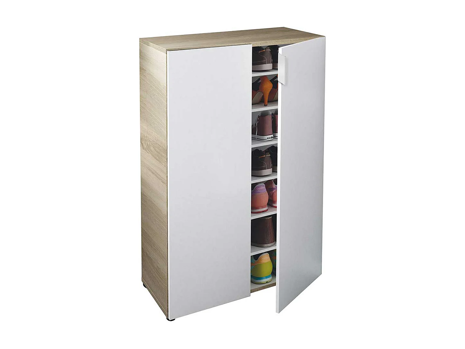 Meuble à Chaussures avec 6 étagéres coloris chêne candien / blanc artic - Hauteur 103 x Longueur 72 x Profondeur 36 cm