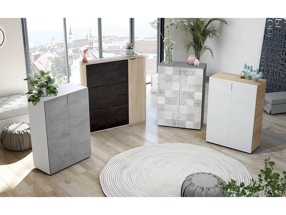 Meuble à Chaussures avec 6 étagéres coloris chêne candien / blanc artic - Hauteur 103 x Longueur 72 x Profondeur 36 cm