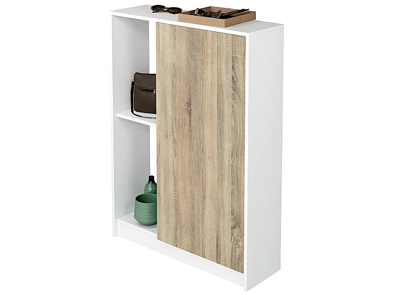 Meuble à chaussures 1 porte coloris blanc brillant/cambrian - Hauteur 110 x Longueur 80 x Profondeur 25 cm