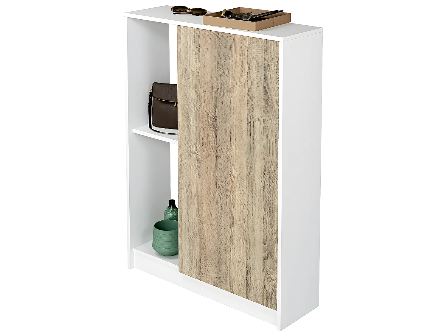 Meuble à chaussures 1 porte coloris blanc brillant/cambrian - Hauteur 110 x Longueur 80 x Profondeur 25 cm