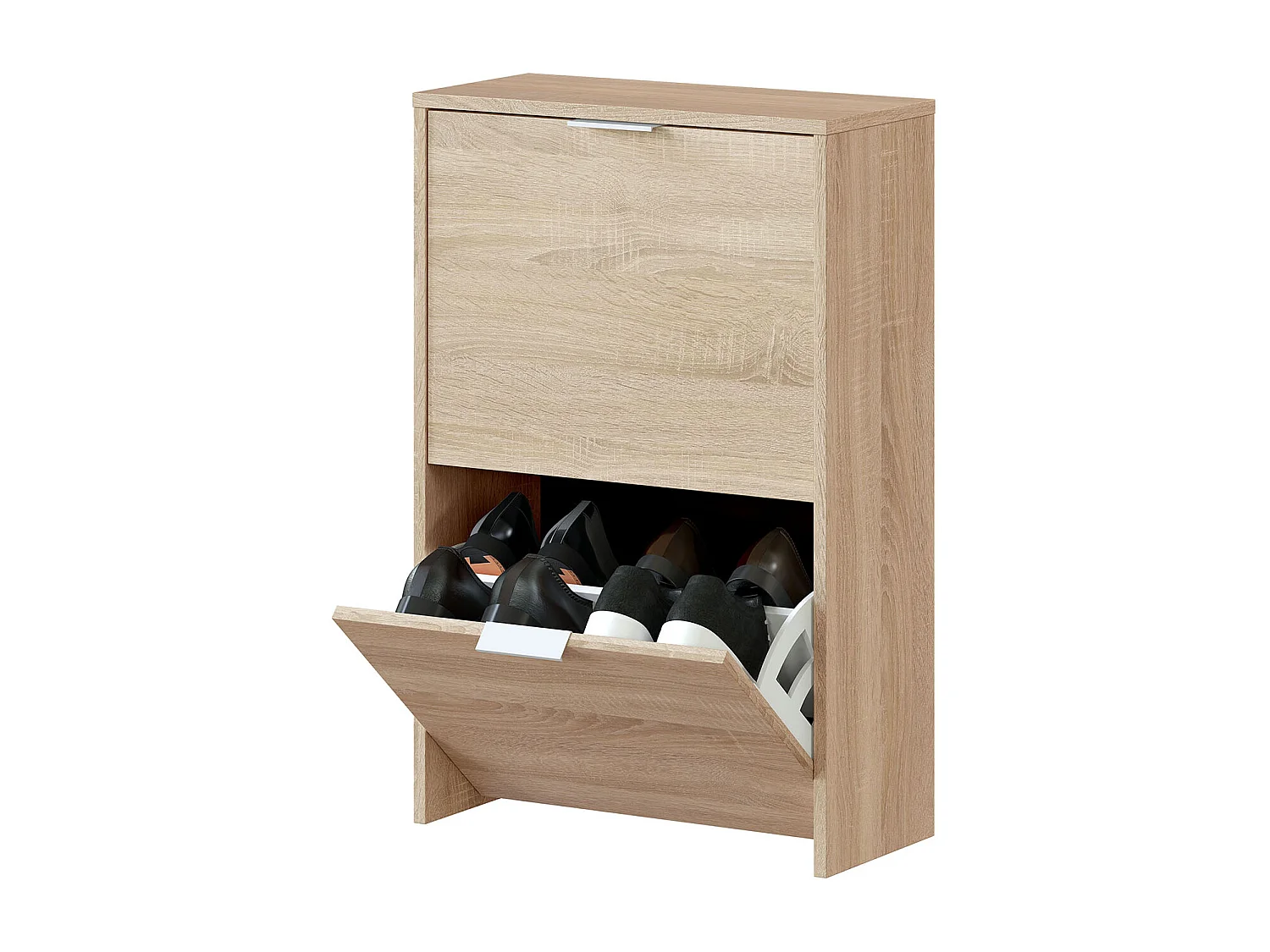 Meuble à Chaussures avec 2 abattants coloris chêne canadien -longueur 50 cm x profondeur 22 cm x hauteur 76 cm