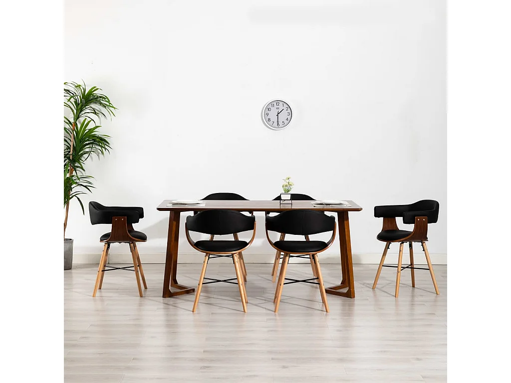 Chaises à manger lot de 6 noir similicuir et bois courbé