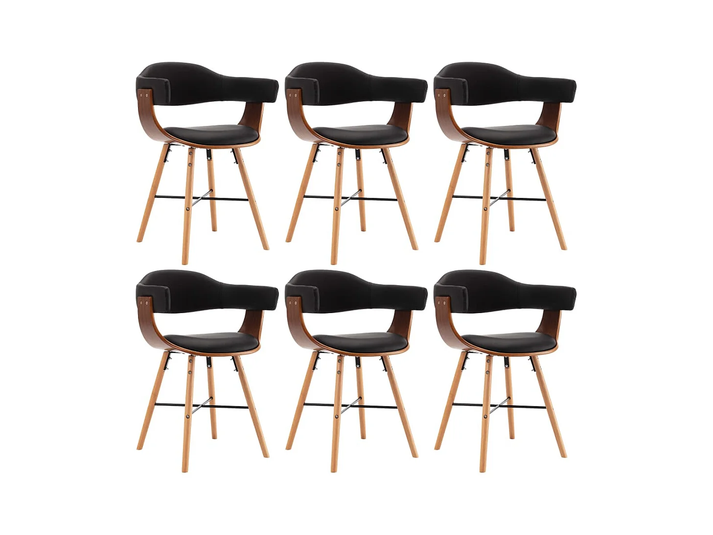 Chaises à manger lot de 6 noir similicuir et bois courbé