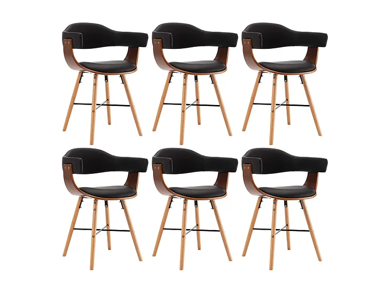 Chaises à manger lot de 6 noir similicuir et bois courbé