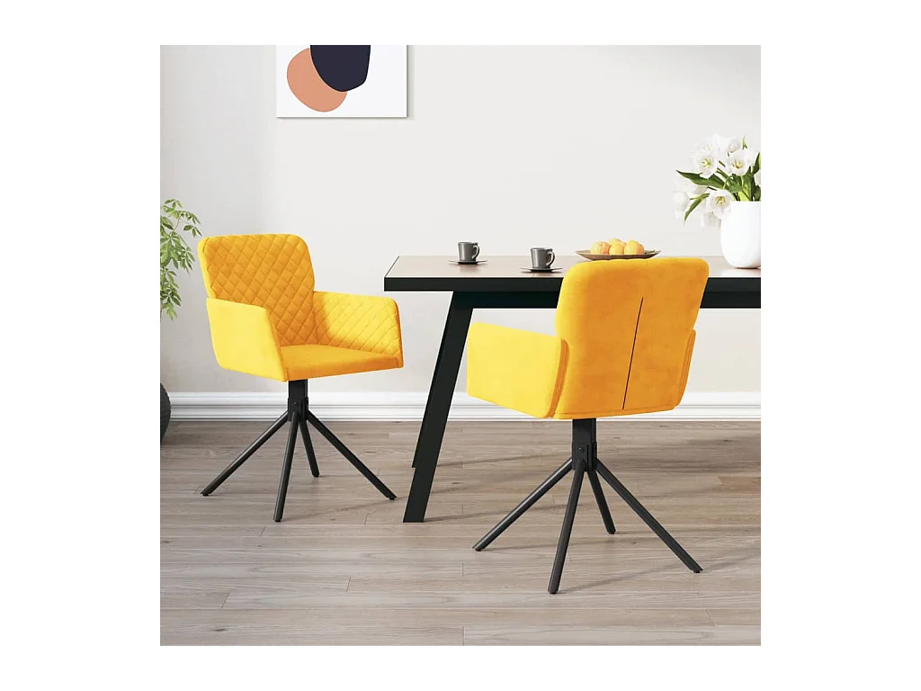 Chaises pivotantes à manger lot de 2 Jaune Velours