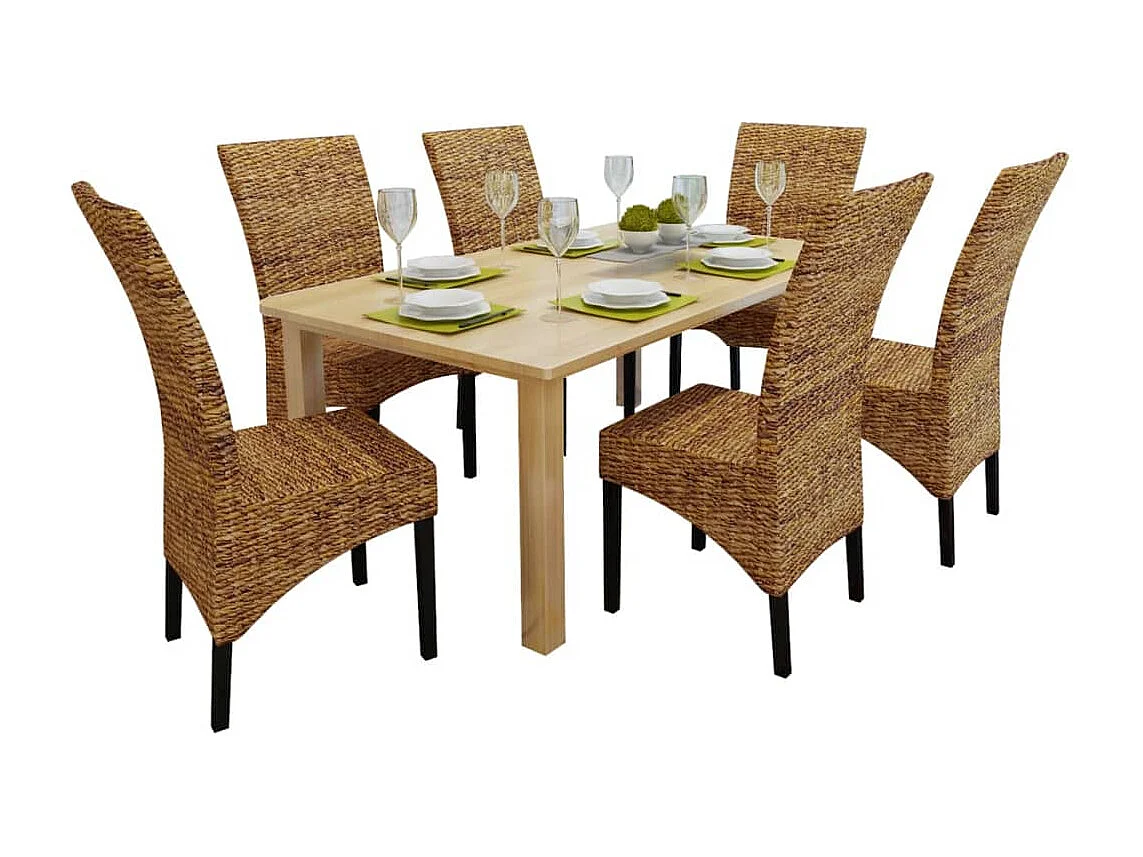 Chaises à manger lot de 6 bois solide de manguier et abaca