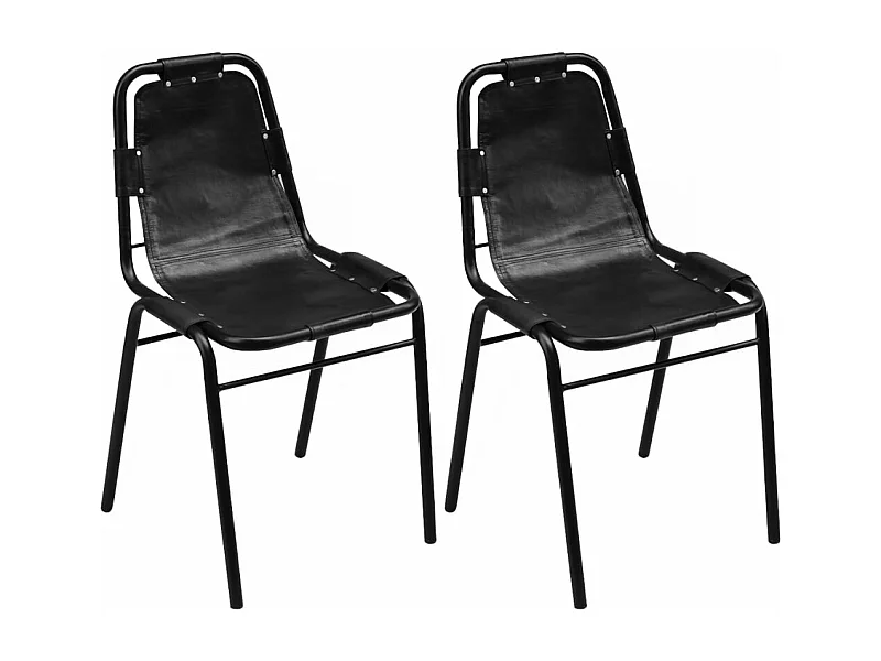 Chaises à manger lot de 2 noir cuir véritable
