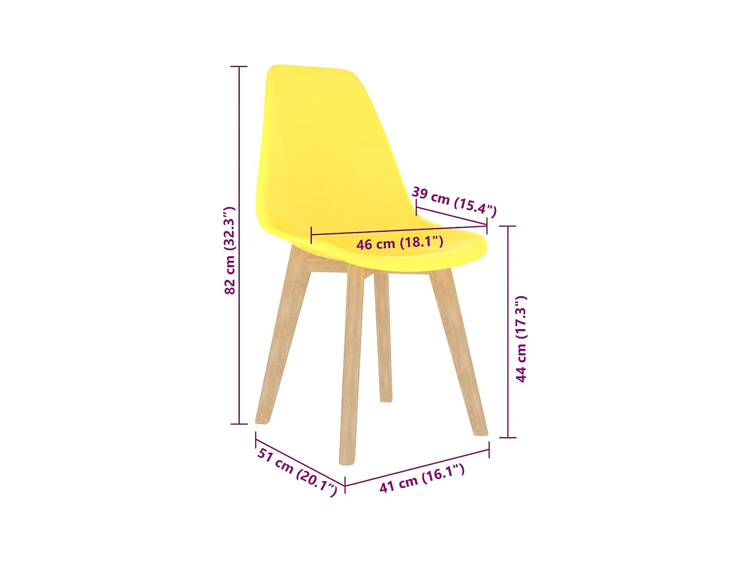 Chaises à manger lot de 2 jaune plastique