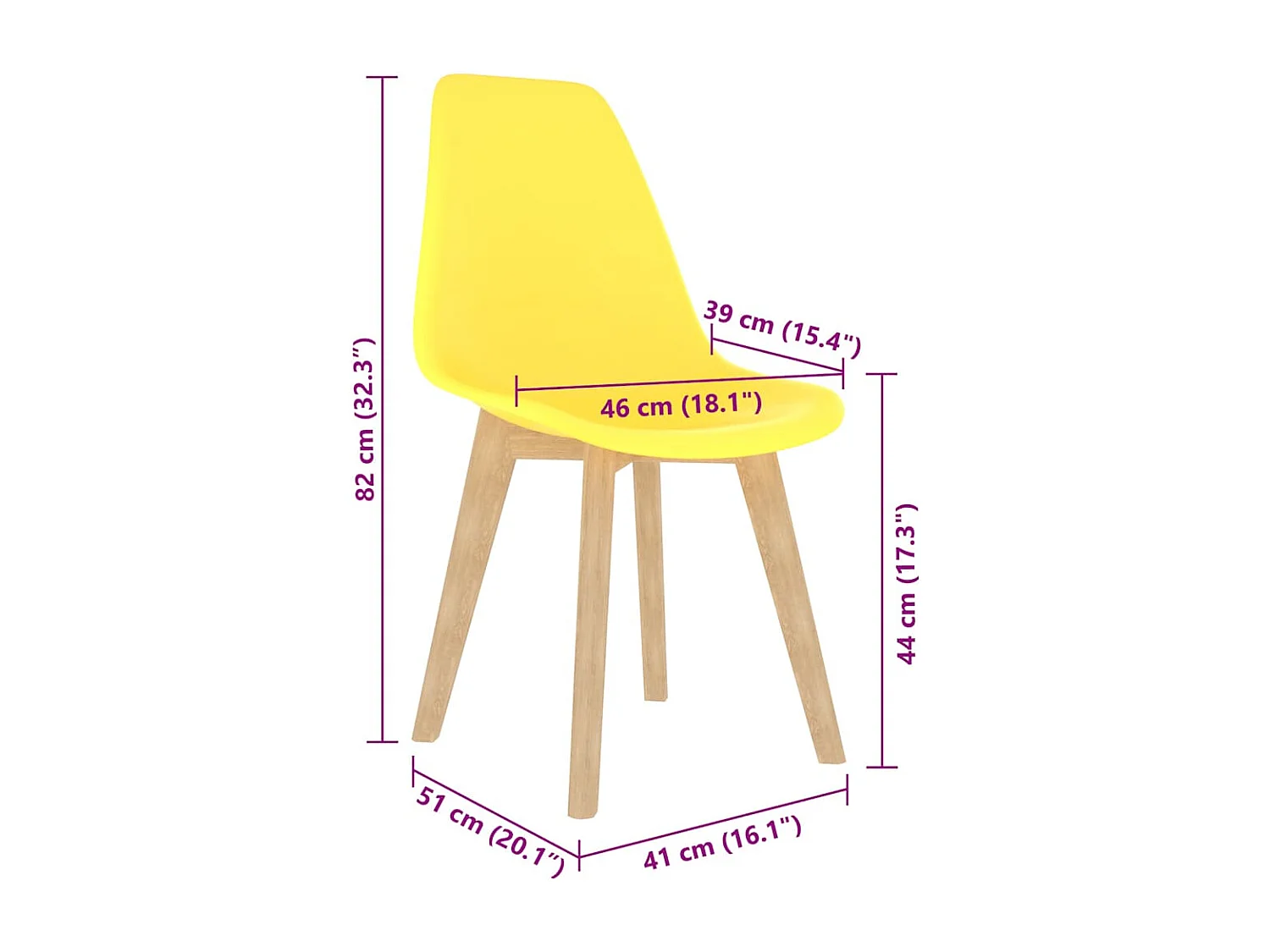 Chaises à manger lot de 2 jaune plastique