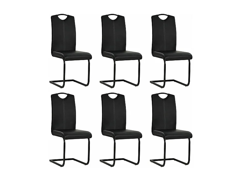 Chaises à manger cantilever lot de 6 noir similicuir