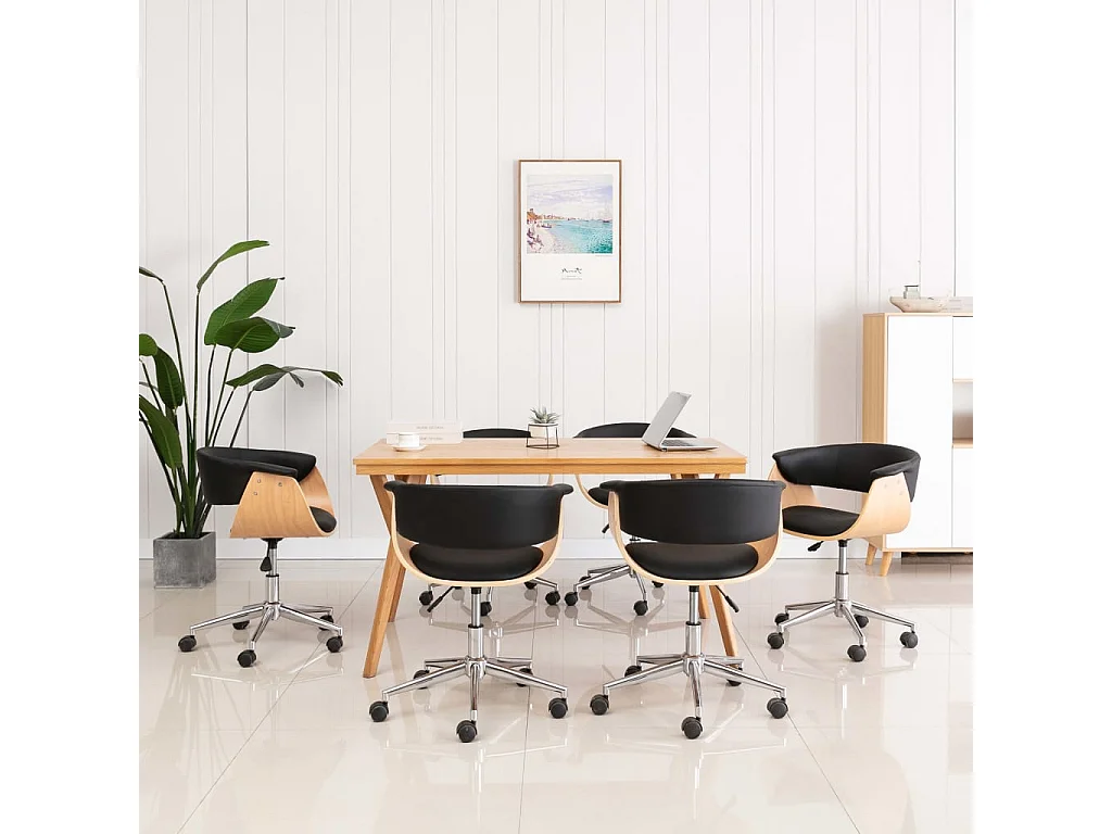 Cadeiras de jantar giratórias 6 peças couro artificial preto