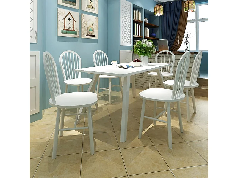 Cadeiras de jantar 6 peças seringueira maciça branco