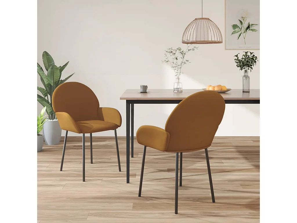 Chaises à manger lot de 2 Marron Velours