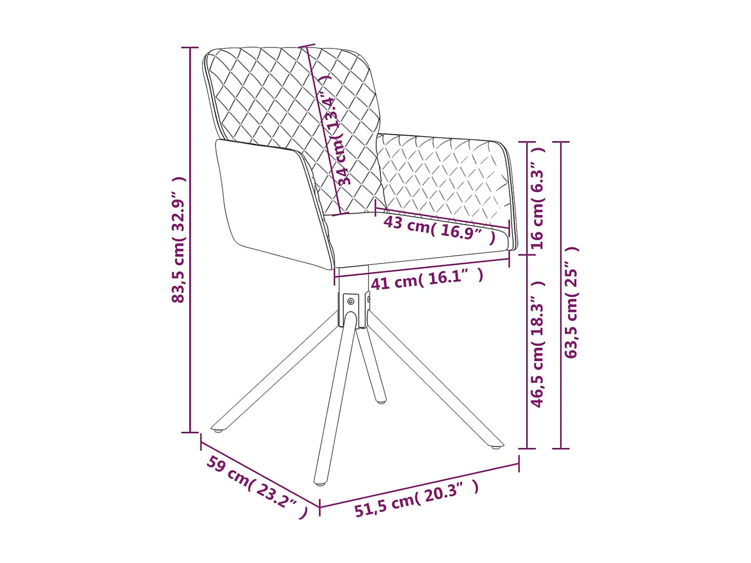 Chaises pivotantes à manger lot de 2 Crème Velours
