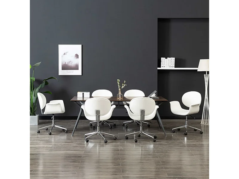 Cadeiras de jantar giratórias 6 peças couro artificial branco