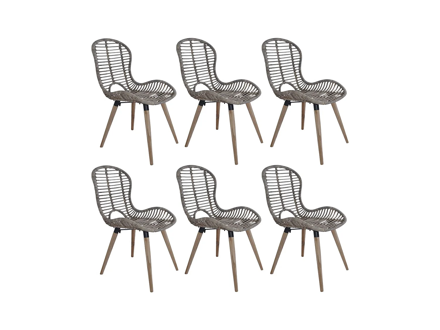 Chaises à manger lot de 6 marron rotin naturel