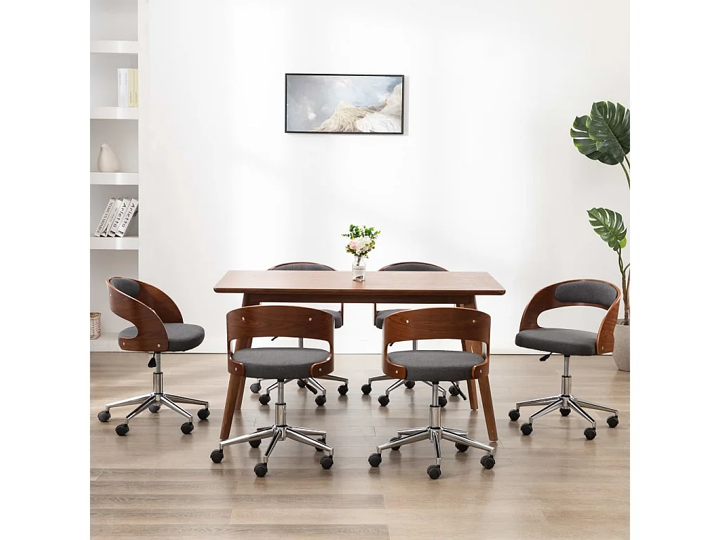 Chaises pivotantes à manger lot de 6 gris bois courbé et tissu