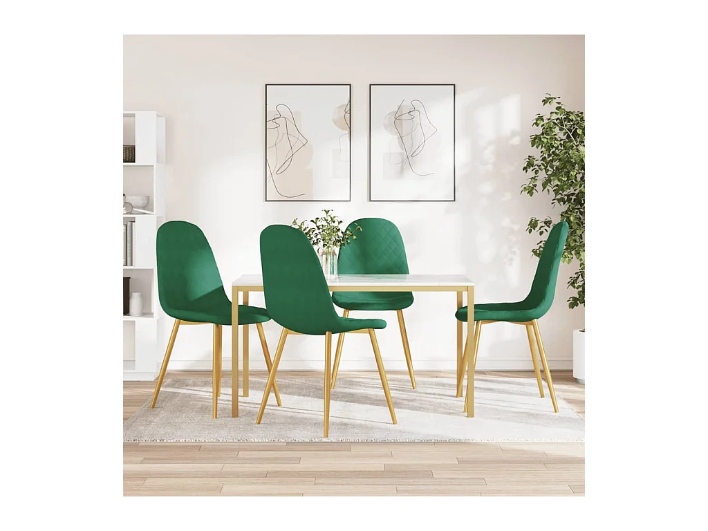 Chaises à manger lot de 4 vert foncé velours