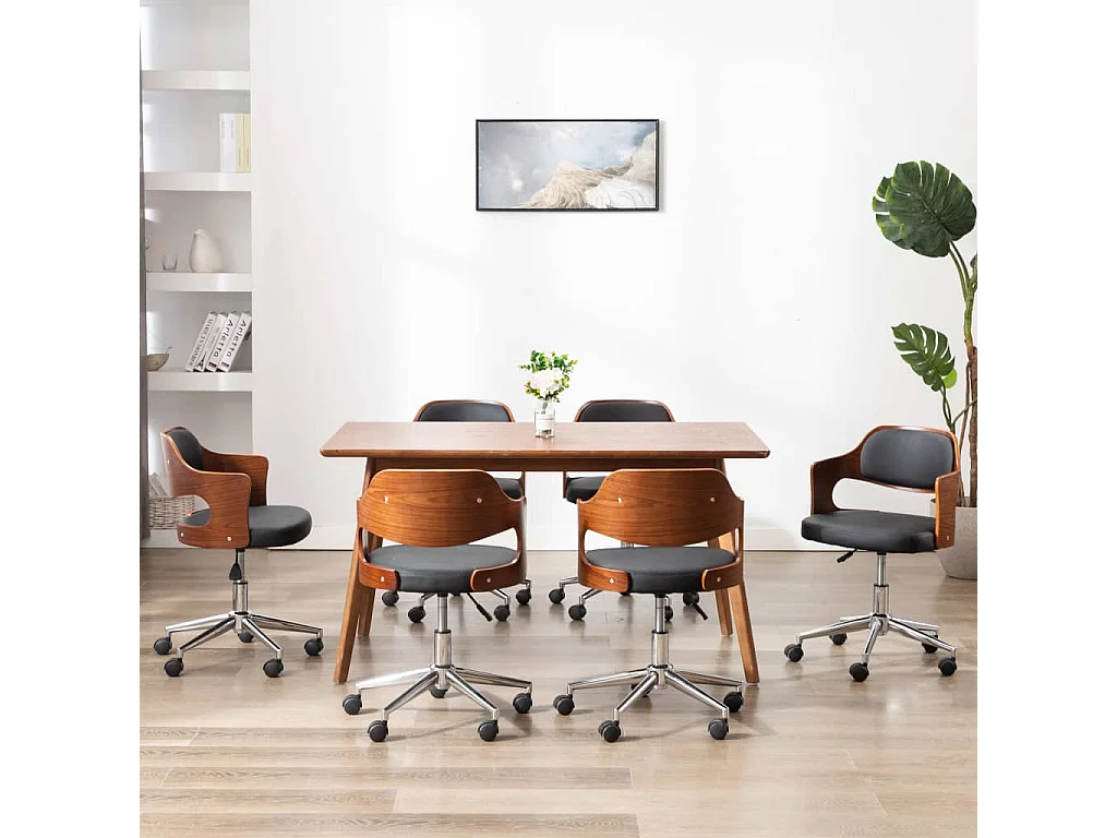 Chaises pivotantes à manger lot de 6 bois courbé et similicuir