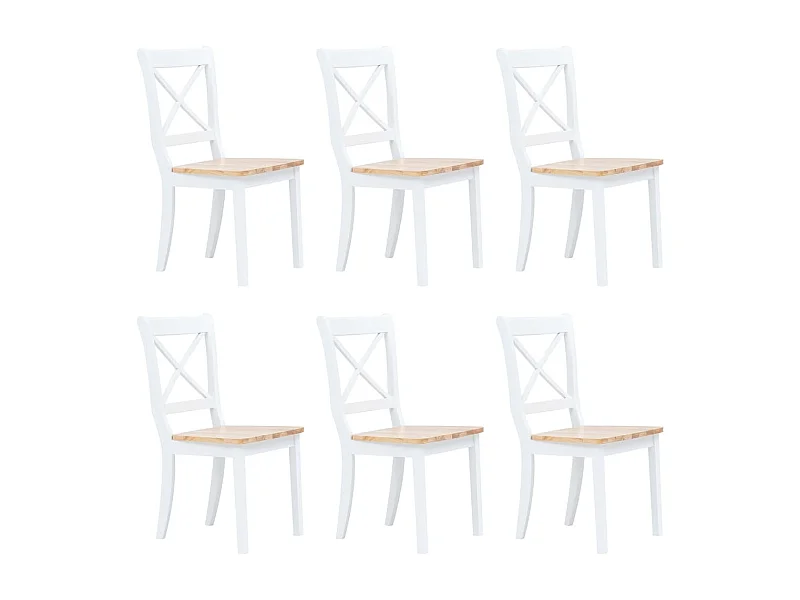 Chaises à manger lot de 6 blanc/bois clair bois d'hévéa massif