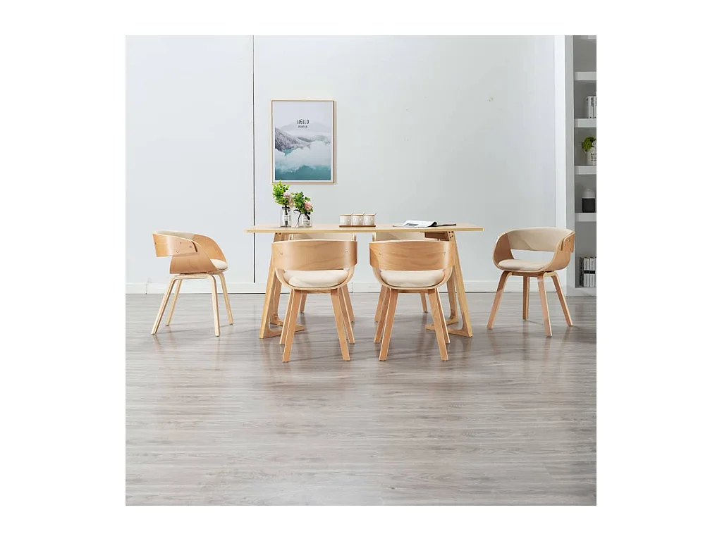 Chaises à manger lot de 6 crème bois courbé et similicuir